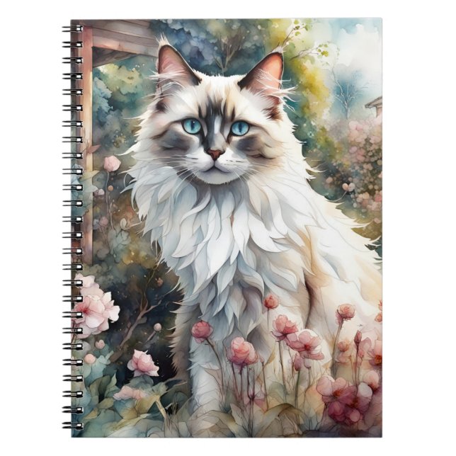 Caderno Espiral Ragdoll Cat no jardim inglês (Frente)