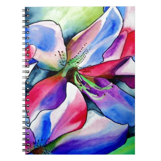 Caderno Espiral Rainbow Azalea flor original de aquarela (Frente)