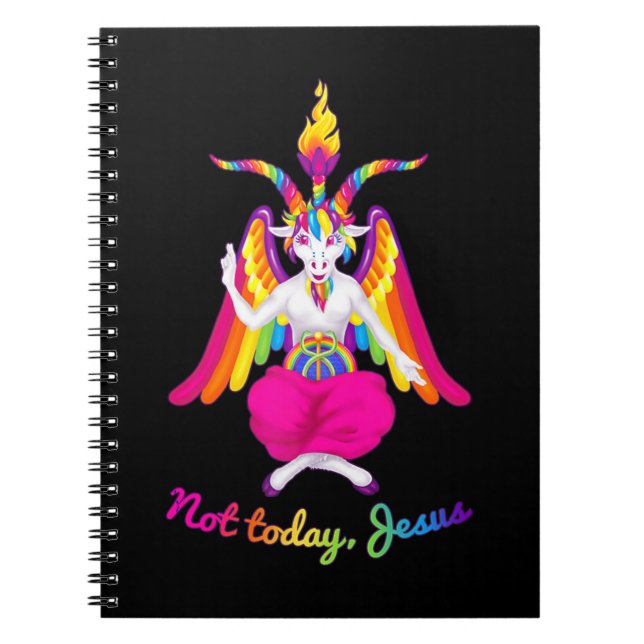 Caderno Espiral Rainbow Baphomet Não Hoje Jesus Kawaii Satã (Frente)