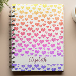 Caderno Espiral Rainbow Faux Glitter Hearts Brilhante Personalizad