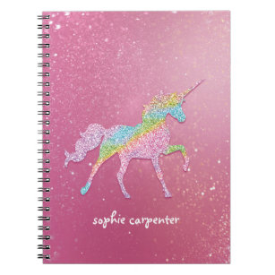 Caderno Espiral Rainbow Glitter Unicorn Mágico de Crianças