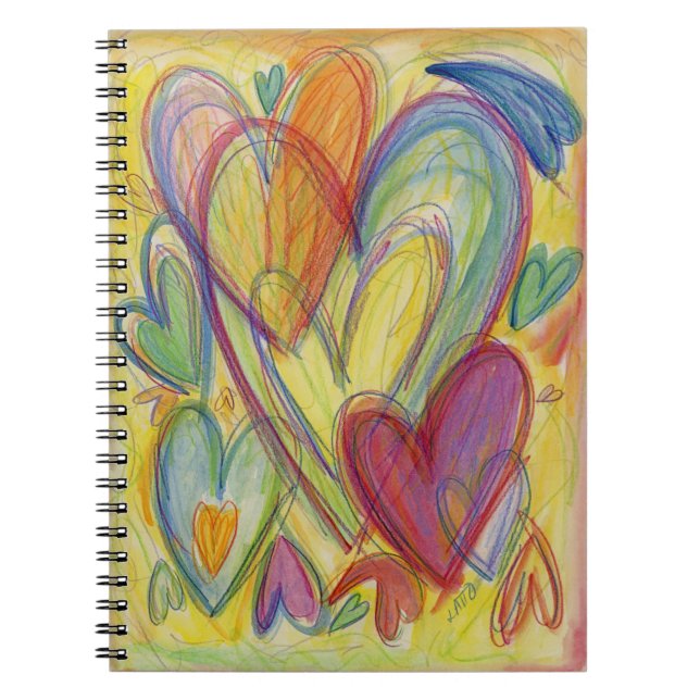 Caderno Espiral Rainbow Hearts Love Art Notebook Diário (Frente)