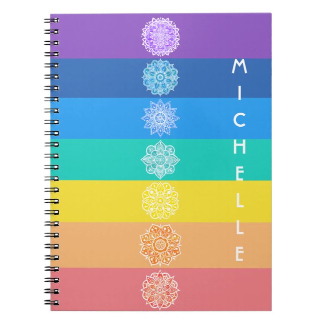 Caderno Espiral Rainbow Seven Chakras White Mandalas (Frente)