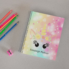 Caderno Espiral Rainbow Unicorn com Corações | Monograma