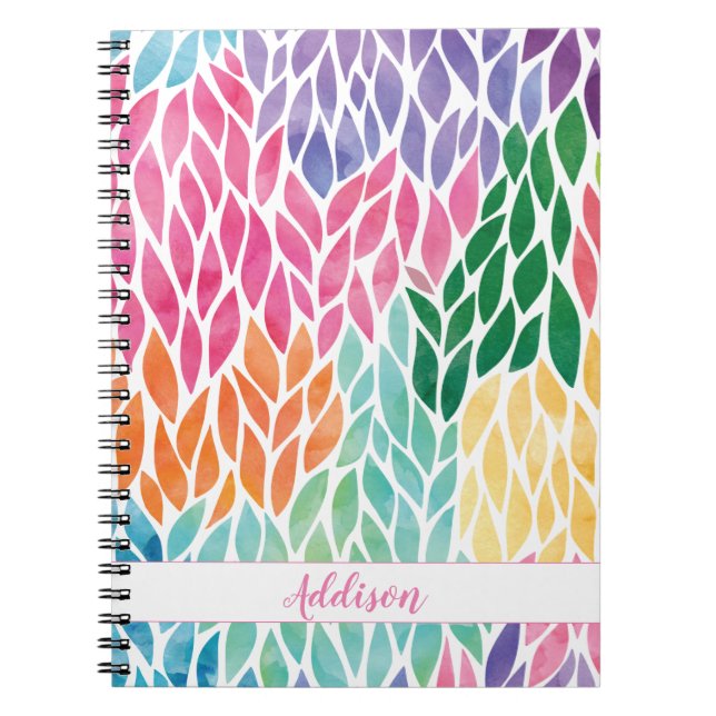 Caderno Espiral Rainbow Watercolor Deixa Padrão Feminina Bonito (Frente)