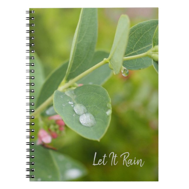 Caderno Espiral Raindrops on Green Leaves Photo Spiral Notebook (Frente)