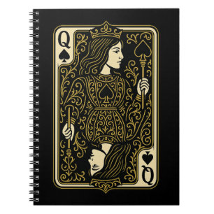Caderno Espiral Rainha dos Espadas - Negro e Dourado Filigre Real