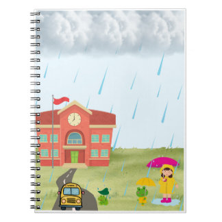 Caderno Espiral Rainy Day School Adventure with Frogs