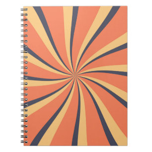 Caderno Espiral Raios solares do estilo retro laranja e azul escur