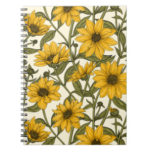 Caderno Espiral Raízes de sol, girassol selvagem em branco