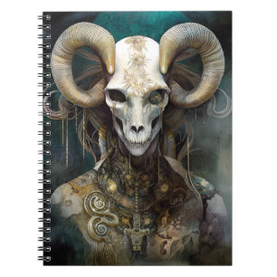 Caderno Espiral Ram Skull Surreal Fantasy Art