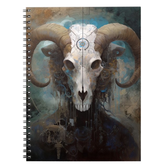 Caderno Espiral Ram Skull Surreal Fantasy Art (Frente)
