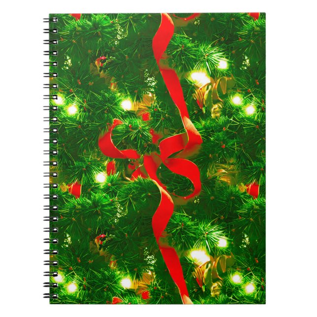 Caderno Espiral Ramais de Árvore Natal e Fitas Vermelhas (Frente)