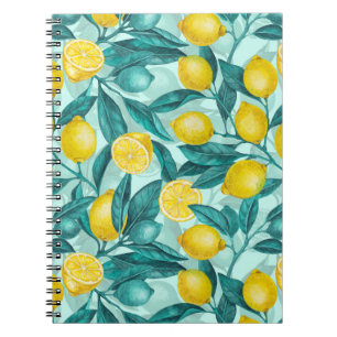 Caderno Espiral Ramais de limão em azul e amarelo