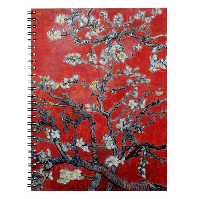 Caderno Espiral Ramais Vincent van Gogh com vermelho de Almond Blo (Frente)