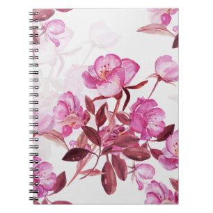 Caderno Espiral Ramal de flores sem costura de rosa. Wa