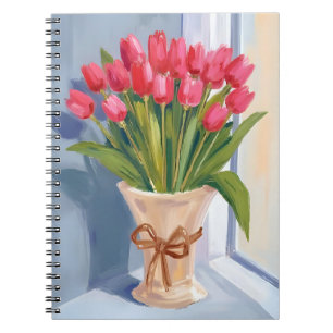 Caderno Espiral Ramalhete de Tulipas Rosa Floral Aquarela