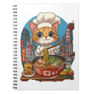 Caderno Espiral Ramen Neko � Comida Anime Gato Chef Divertido