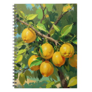 Caderno Espiral Ramificação de Árvore Limão com Fruta Amarela Bril