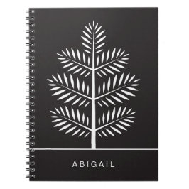 Caderno Espiral Ramificação Tropical Botânica Elegante Branca Negr