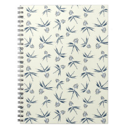Caderno Espiral Ramificações Azuis de Budding no creme - padrão pe