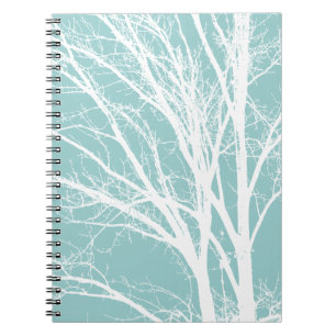 Caderno Espiral Ramificações de Árvores Brancas Rustic Blue