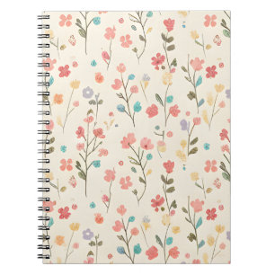 Caderno Espiral Raminhos Delicados de Flores Silvestres em Aquarel