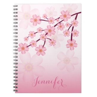 Caderno Espiral Ramo Sakura Flor de Cerejeira Rosa com Nome Person