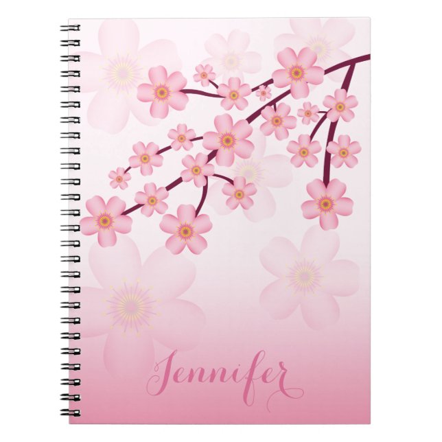 Caderno Espiral Ramo Sakura Flor de Cerejeira Rosa com Nome Person (Frente)