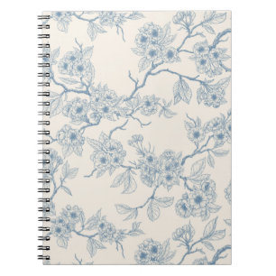 Caderno Espiral Ramos de flores de cerejeira em azul e branco esma