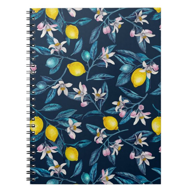 Caderno Espiral Ramos de limão com flores e fruta a azul não (Frente)