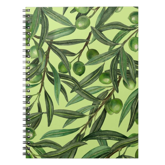 Caderno Espiral ramos de oliveira em verde de melada (Frente)