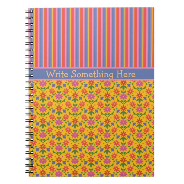 Caderno Espiral Rangoli Flores, Stripes Notebook para Personalizar (Frente)