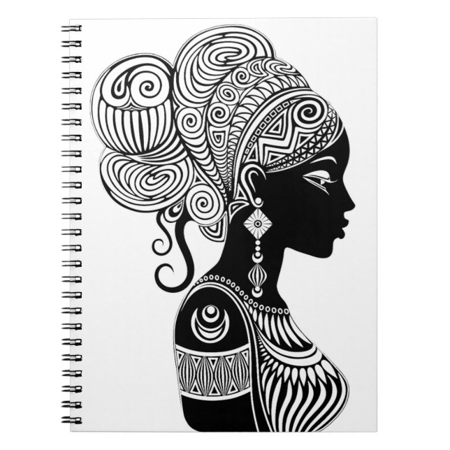 Caderno Espiral Rapariga africana Retrato Tribal Tatuagem (Frente)