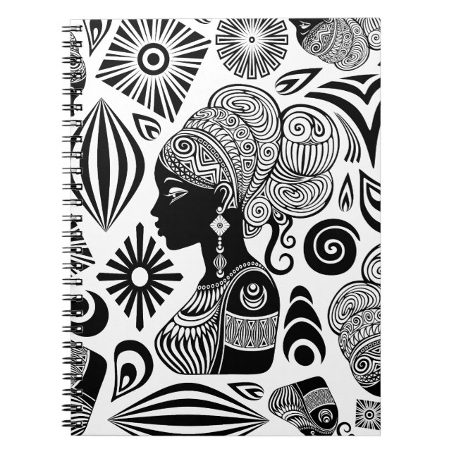 Caderno Espiral Rapariga africana Retrato Tribal Tatuagem (Frente)