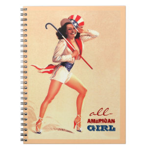 Caderno Espiral Rapariga Americana. Design Pin-up