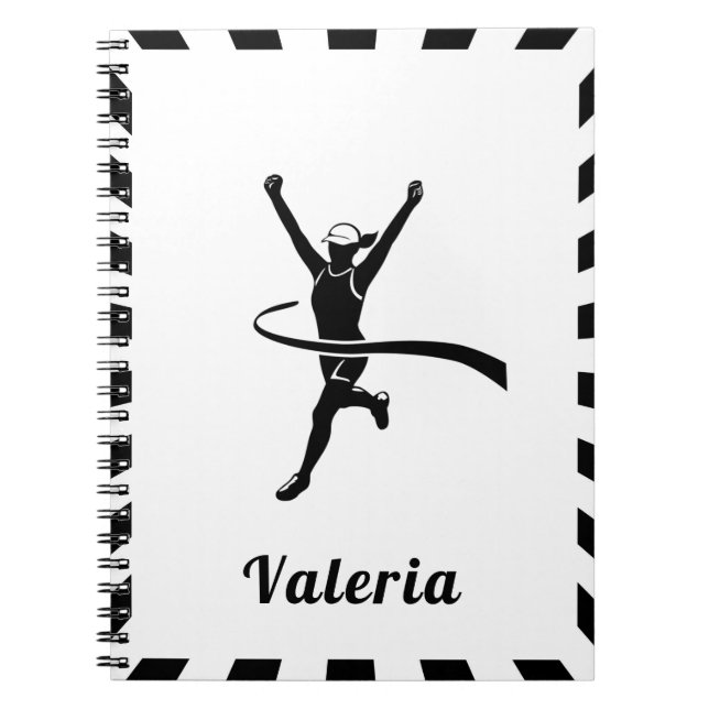 Caderno Espiral Rapariga Correndo Maratona Rastreando País Nome (Frente)