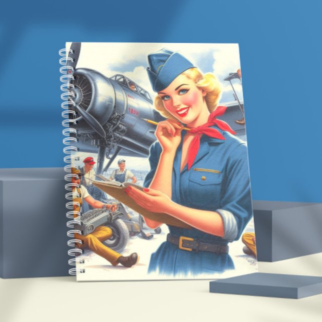 Caderno Espiral Rapariga de Avião Antigo (Criador carregado)