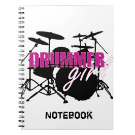 Caderno Espiral Rapariga de Drummer com Texto Roxo e Grungue Negro