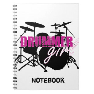 Caderno Espiral Rapariga de Drummer com Texto Roxo e Grungue Negro