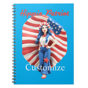Caderno Espiral Rapariga de Hippie Patriótica Thunder_Cove