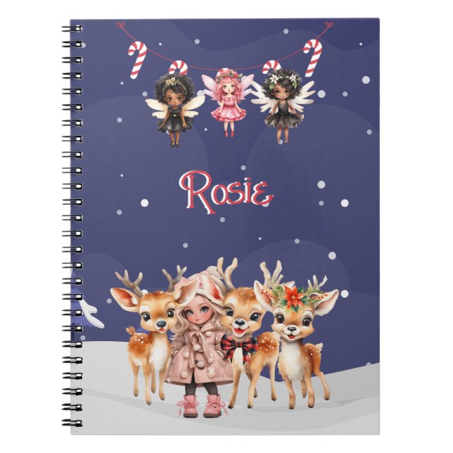 Caderno Espiral Rapariga de Natal Reindeer Candy Candy Fairies (Frente)