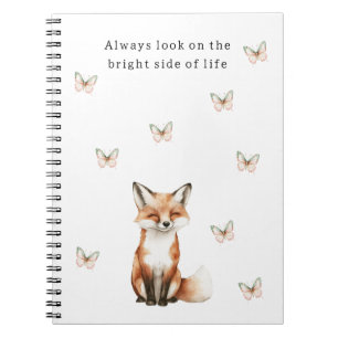 Caderno Espiral Rapariga Feliz Raposa Lado Brilhante Borboletas