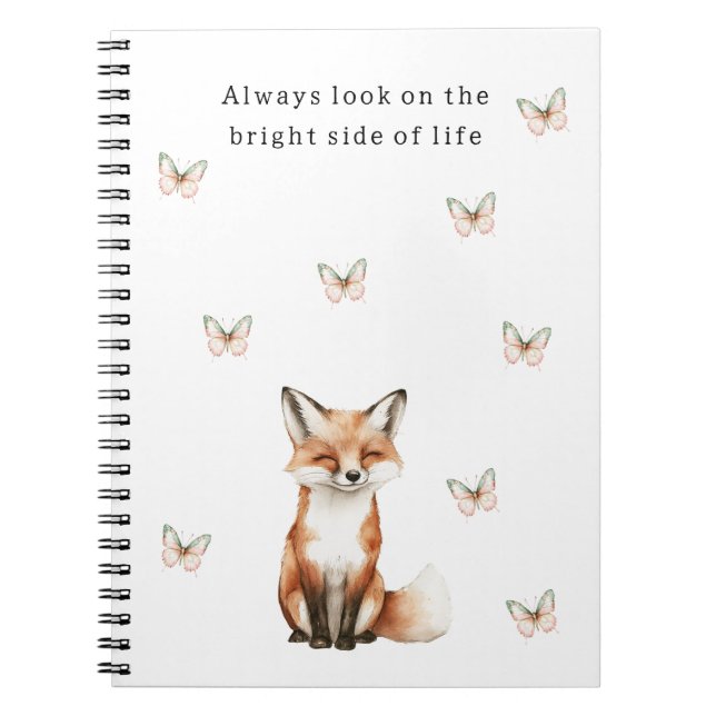 Caderno Espiral Rapariga Feliz Raposa Lado Brilhante Borboletas   (Frente)