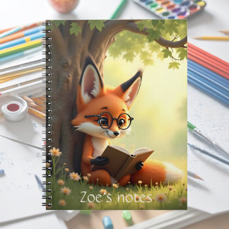 Caderno Espiral Rapariga raposa lendo um livro, personalizado 