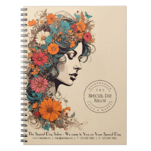 Caderno Espiral Rapariga retrô com flores no cabelo - Negócios