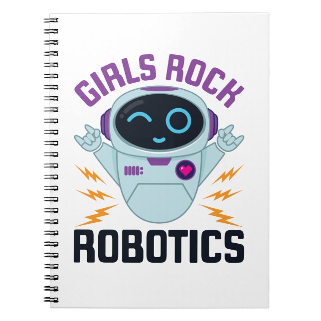 Caderno Espiral Raparigas Rock Robotics Cute Robot Team Women (Frente)
