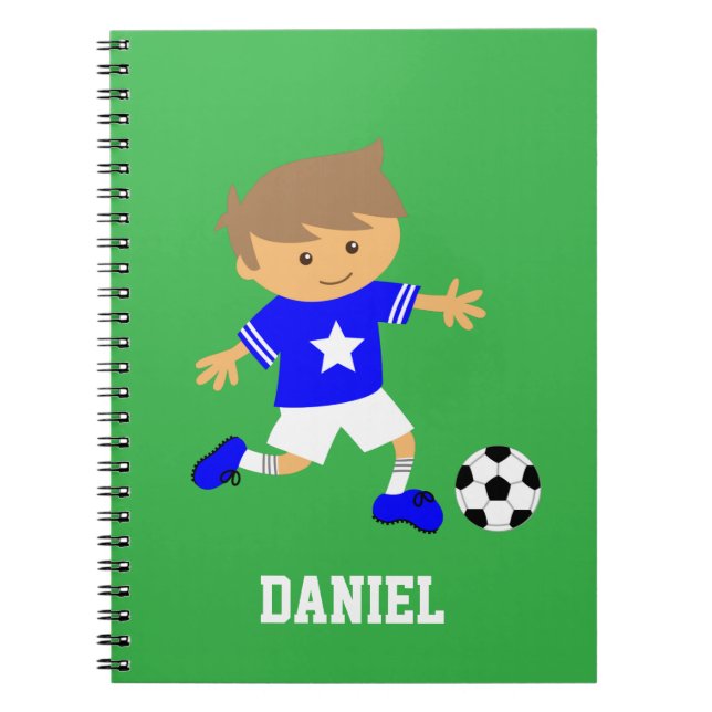 Caderno Espiral Rapaz das Estrelas de Futebol Bonito, Tema de Fute (Frente)