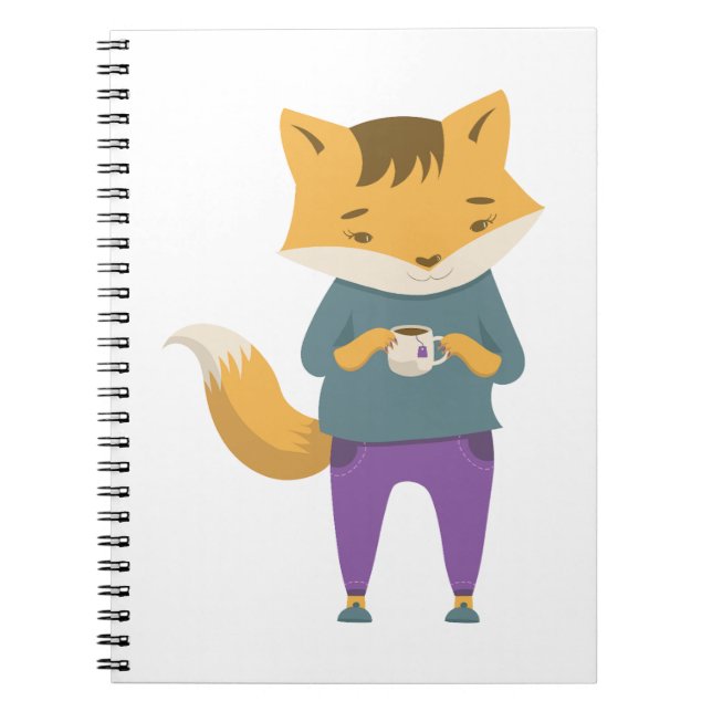 Caderno Espiral Raposa-branca com xícara de chá (Frente)