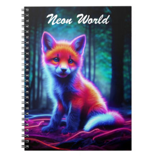 Caderno Espiral Raposa brilhante de fantasia bonita com aura biolu